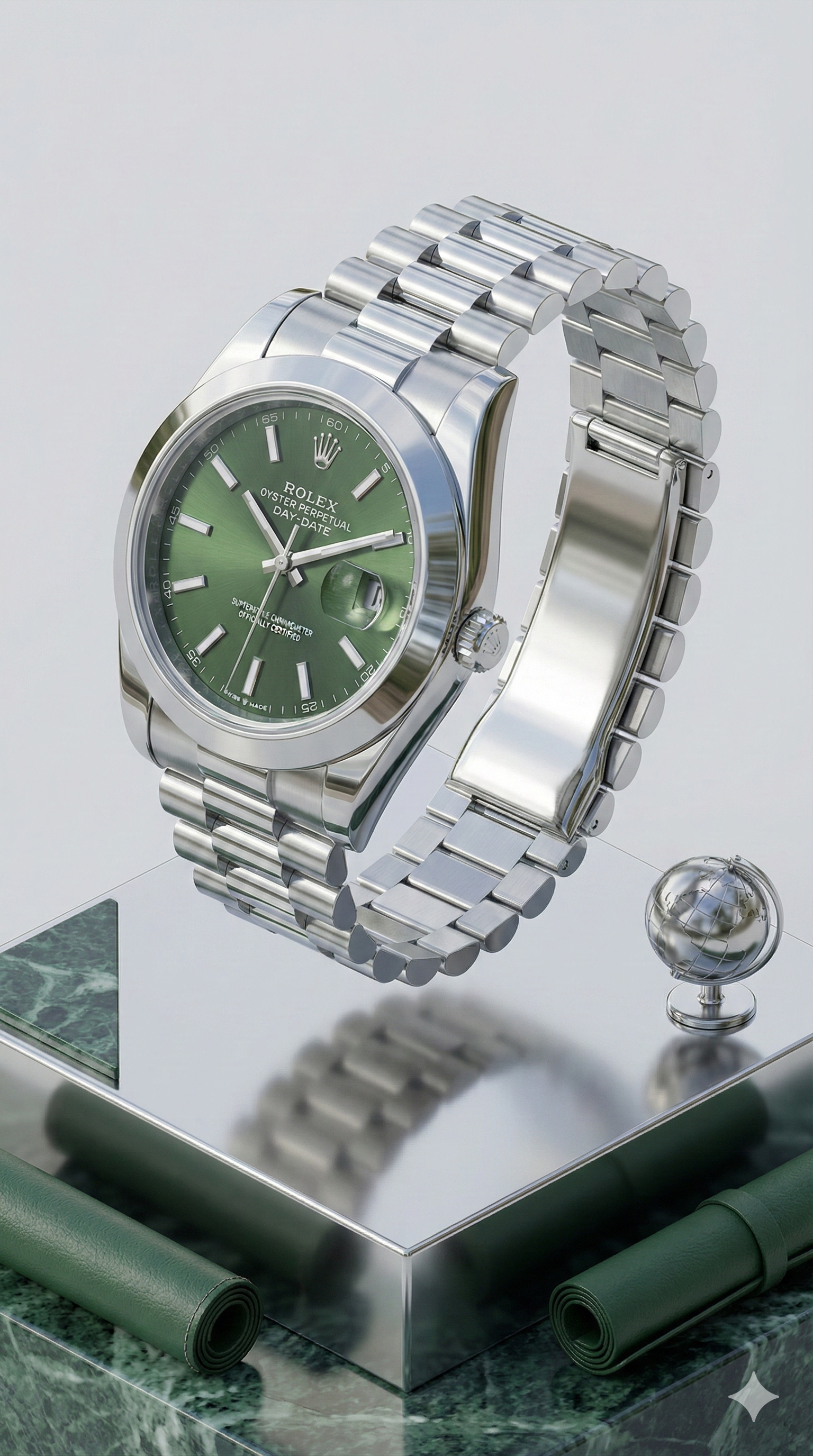 Oyster Perpetual Silver & Green Quartz Watch