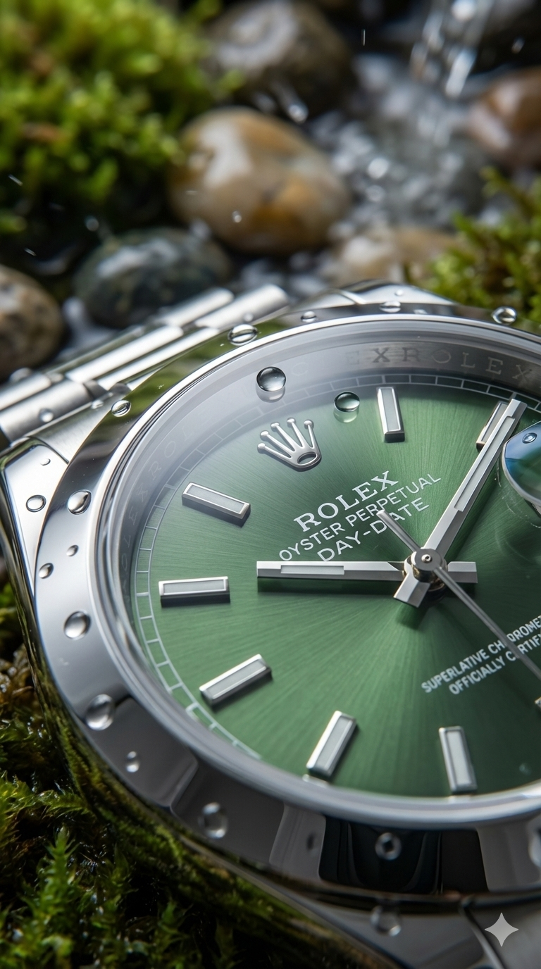 Oyster Perpetual Silver & Green Quartz Watch