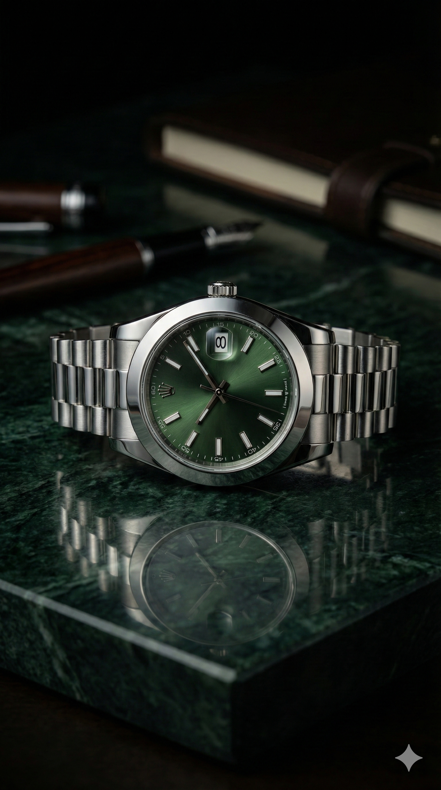 Oyster Perpetual Silver & Green Quartz Watch