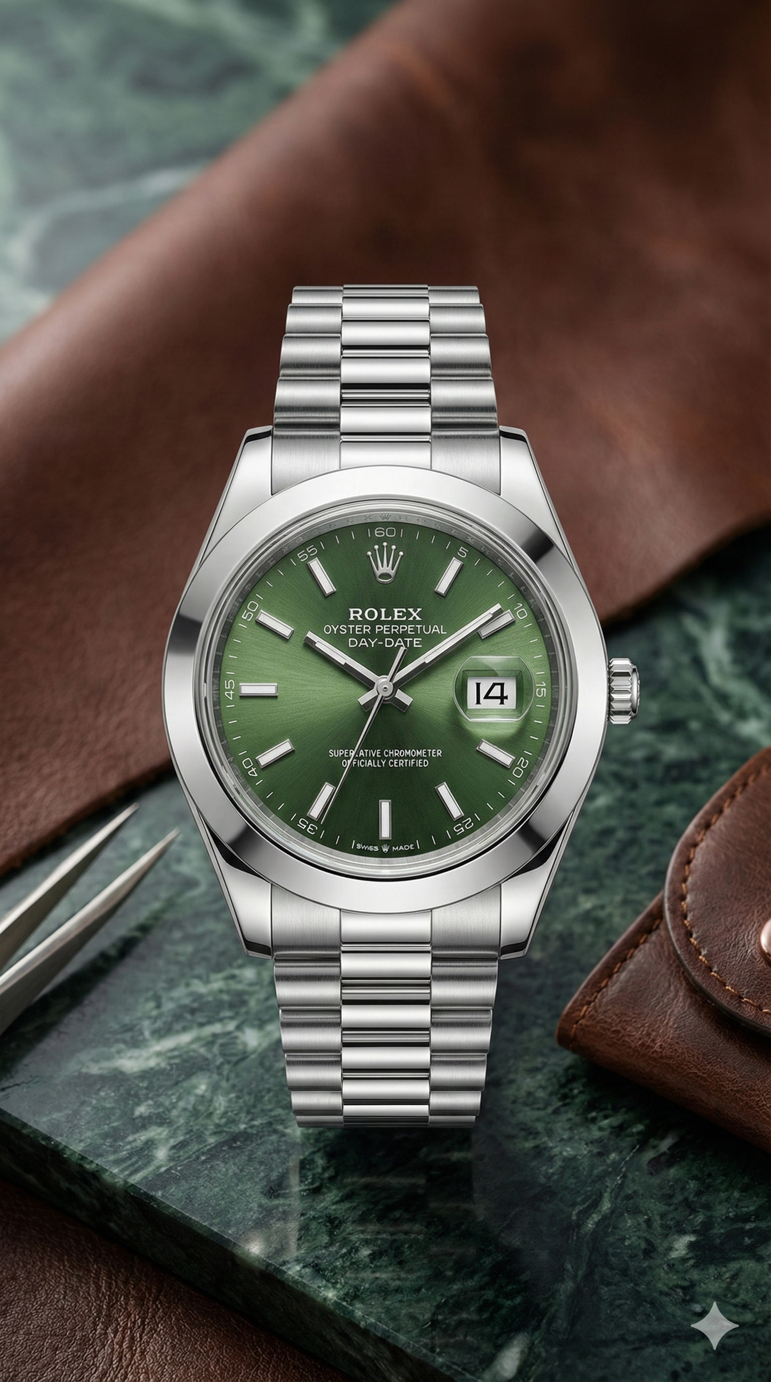Oyster Perpetual Silver & Green Quartz Watch
