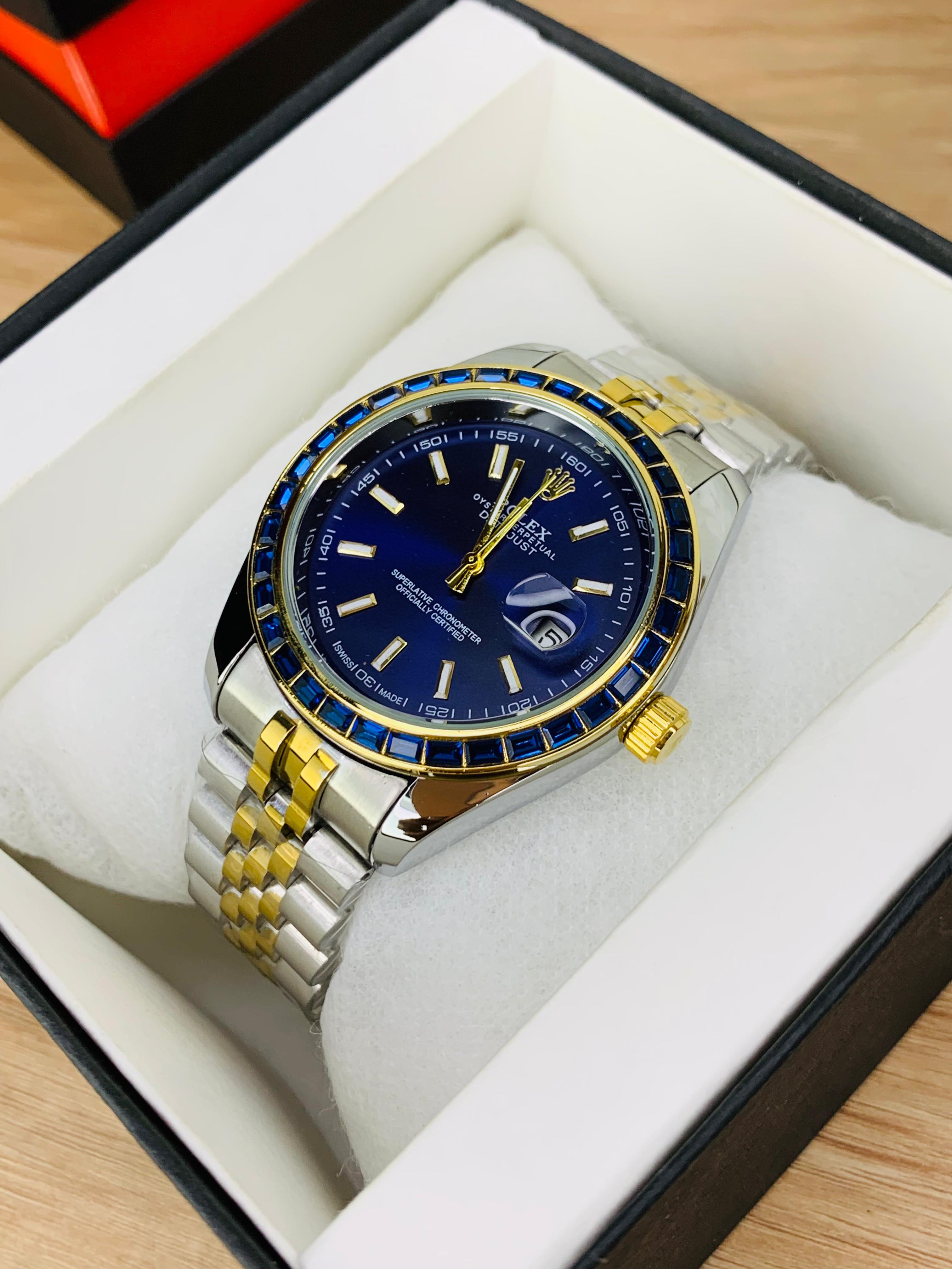 Rolex Stone Dial Luxury Black Men’s Stainless Steel Watch –  Two Tone Jubilee Bracelet & Date Display | Regal Time Gallery