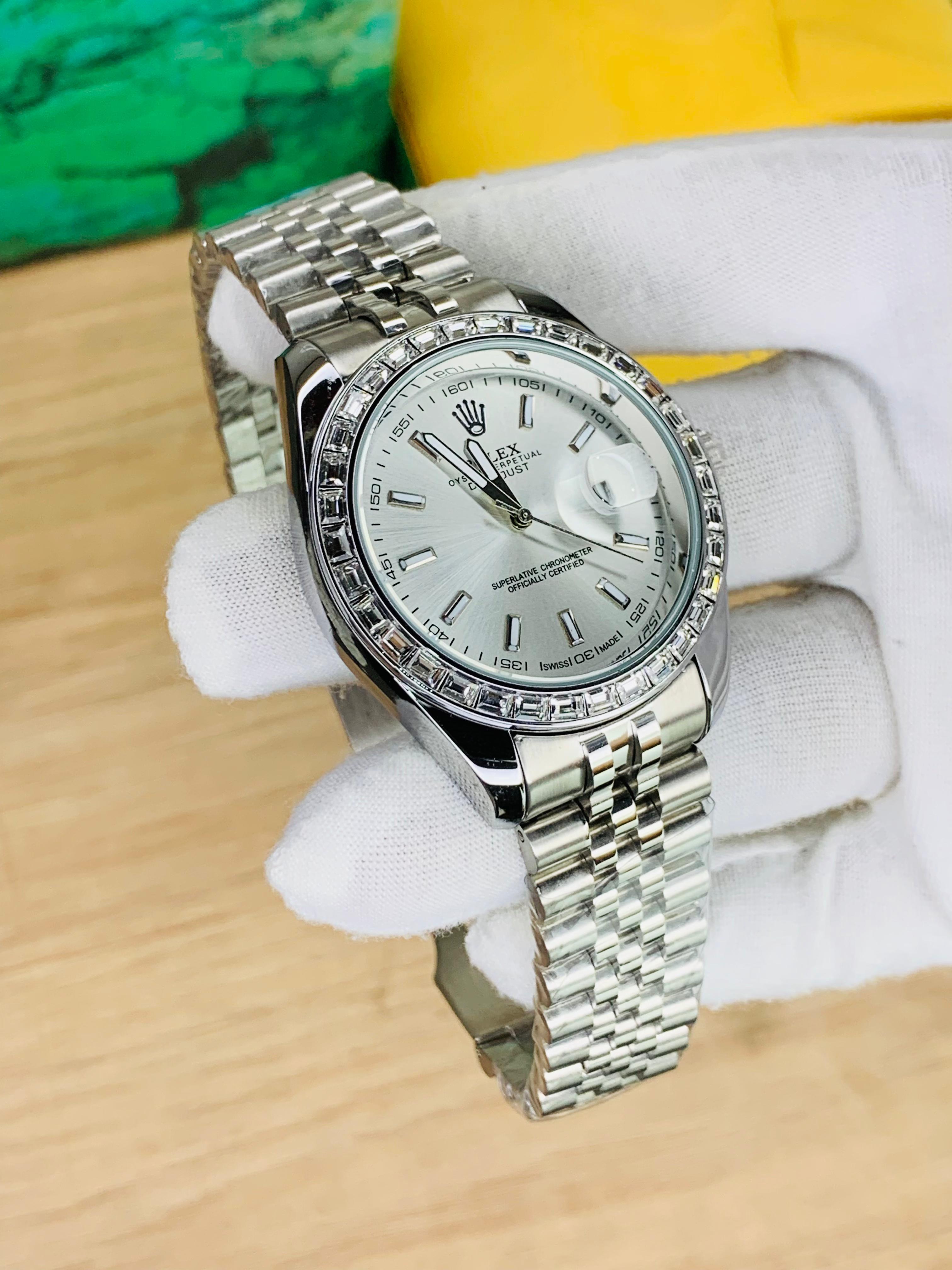 Rolex Stone Dial luxury men’s stainless steel watch with jubilee bracelet.