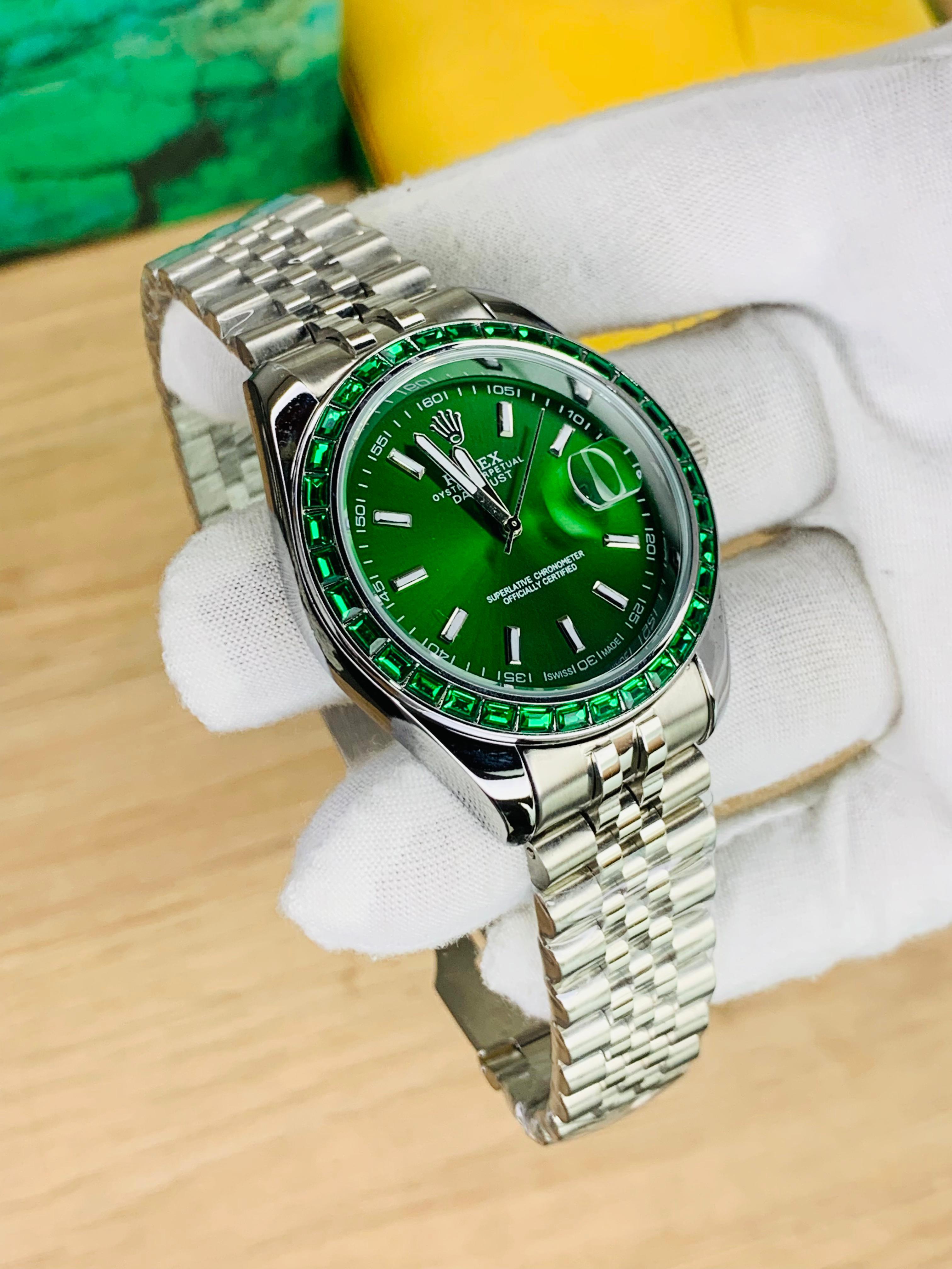 Green rolex Stone Dial luxury men’s stainless steel watch with jubilee bracelet