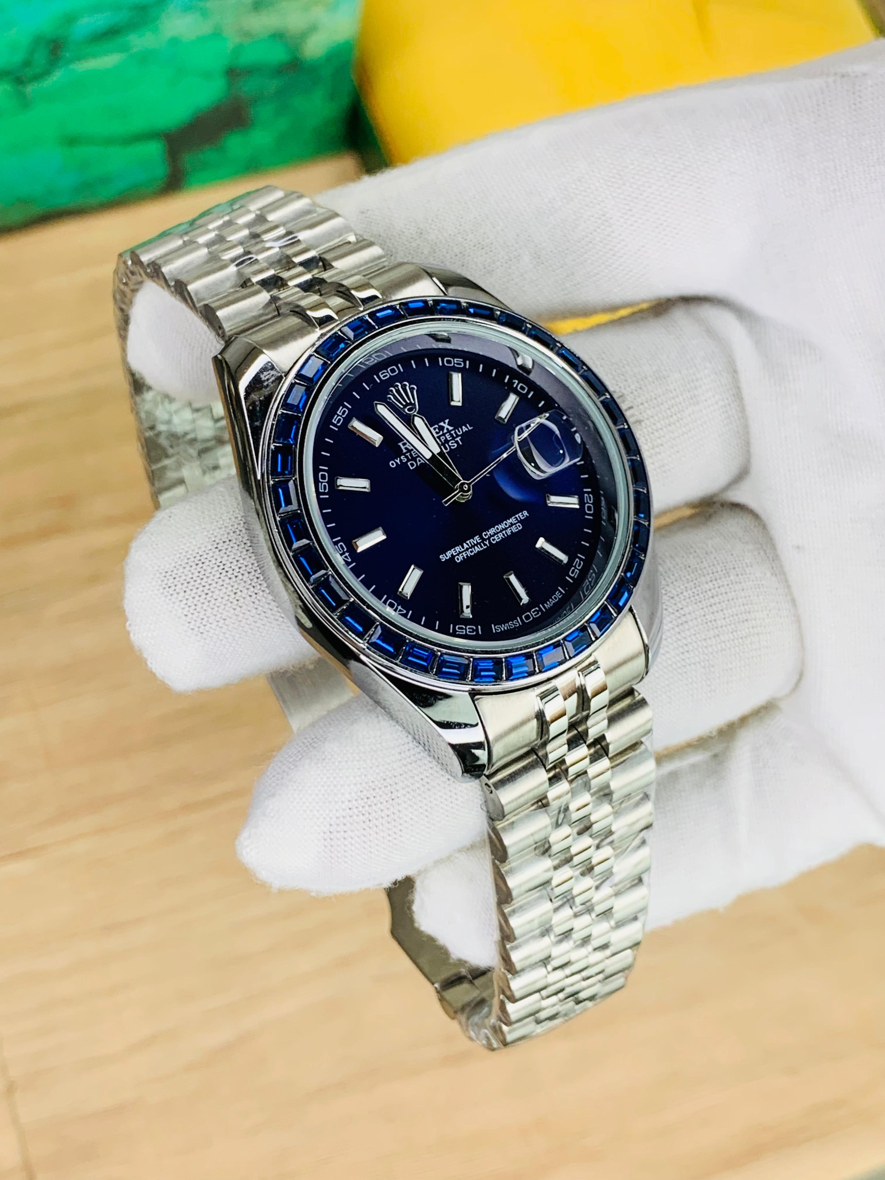  Blue rolex Stone Dial luxury men’s stainless steel watch with jubilee bracelet
