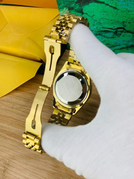 Back lock view of Gold and Black Stone Dial stainless steel jubilee Chain watch